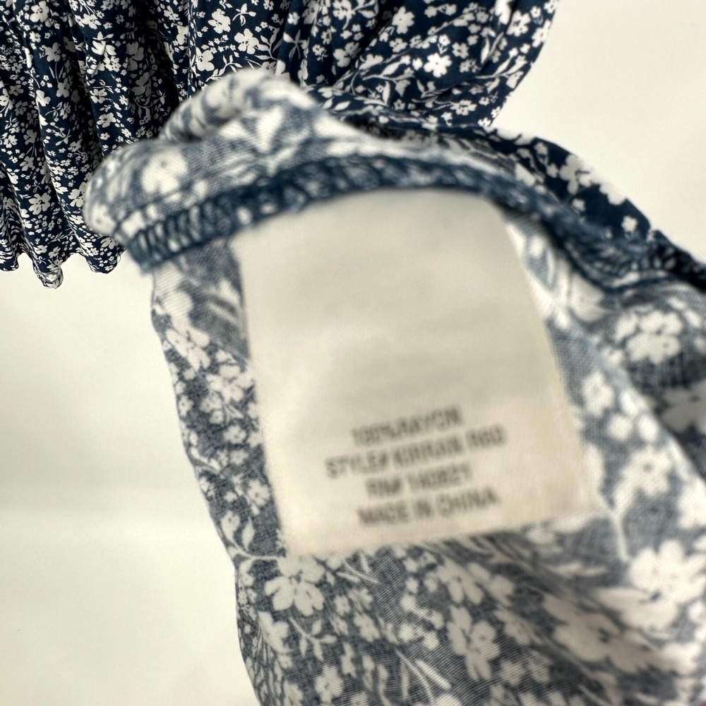 Mi Ami Mini Dress Womens Medium Blue White Boho Floral Rayon Pleated Long Sleeve - Picture 5 of 11